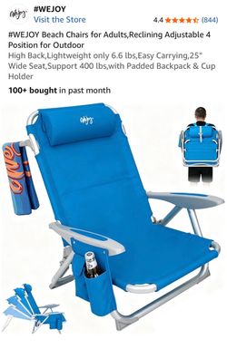 WEJOY Reclining Beach Chair with Cup Holder