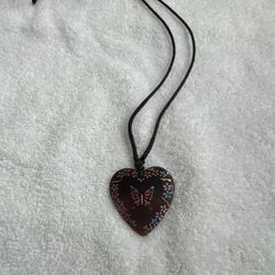 Painted heart Necklace 13” Adjustable Cord