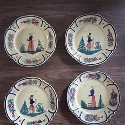Set Of 4 Vintage Quimper Plates