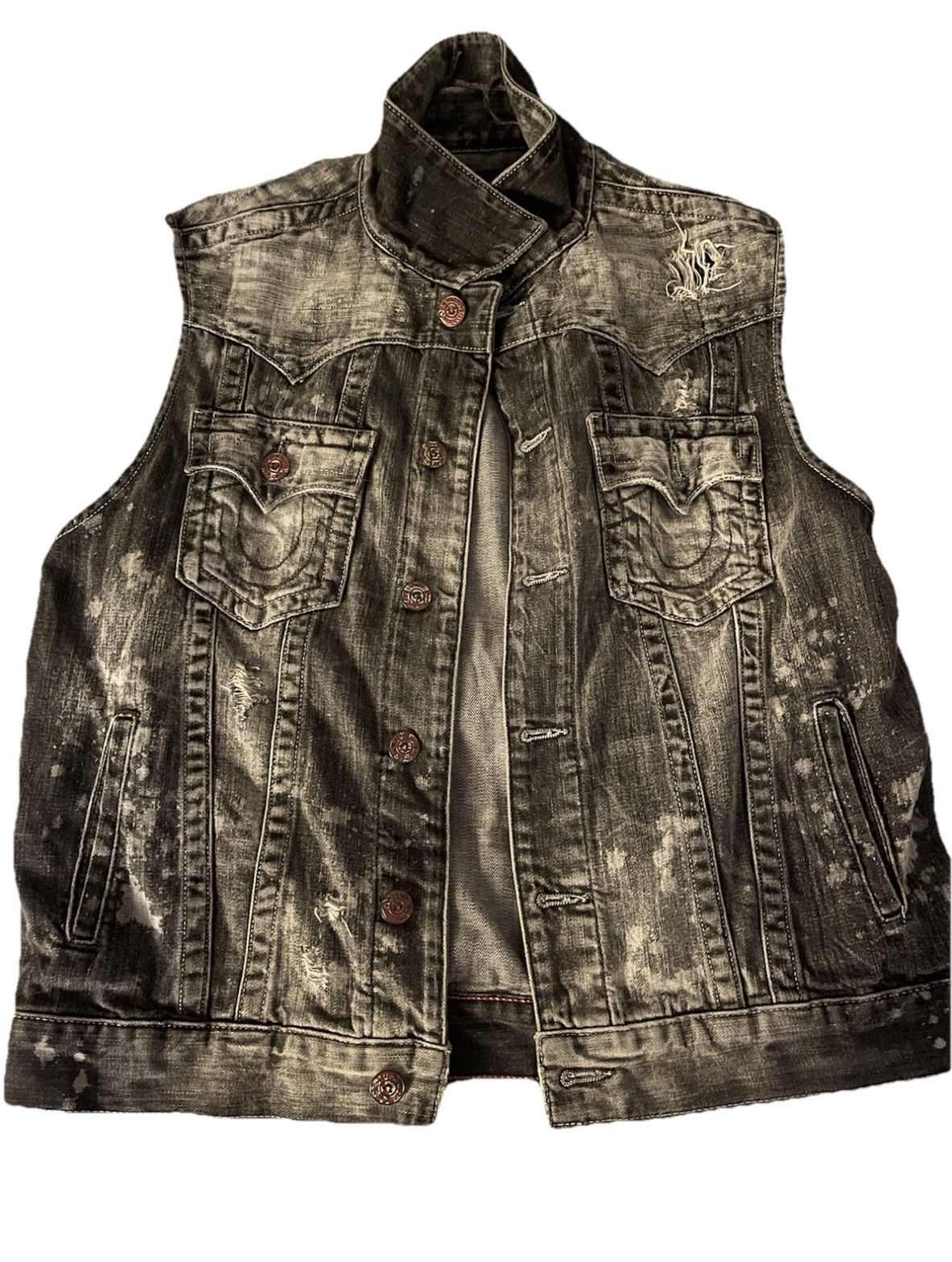 True Religion Vintage Men's Jimmy Western Denim Vest Jacket Black Concrete