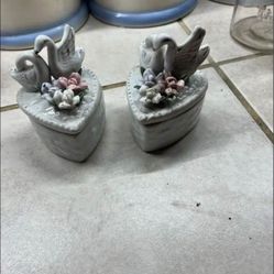 $10-Two heart shaped swan trinket holders