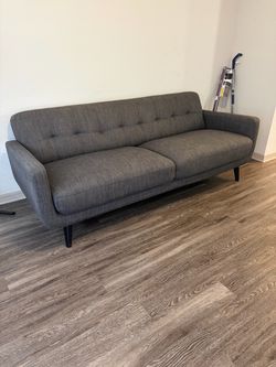 Mid-Century Modern Gray Tufted Sofa