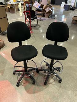 Black Drafting Chairs with Footrest Ring – Set of 2