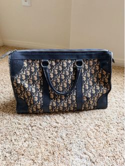 Christian Dior Vintage Oblique Logo Monogram Boston Bag Satchel - Navy and Beige