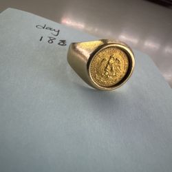 14k Gold 1945 Dos Pesos Coin Ring Size 7-3/4 