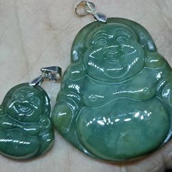Burmese Jadeite Pendant Pair Lucky Moni Buddha. 