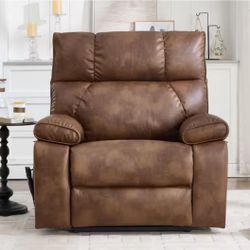 Chino-Brown Oversized Dual Motor Genuine Leather Power Lift Recliner with Heat and Massage, 2-Pocket Cup Holders