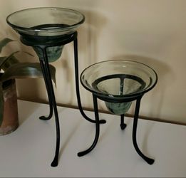 Glass and Metal Candle Holders - Set Of 2