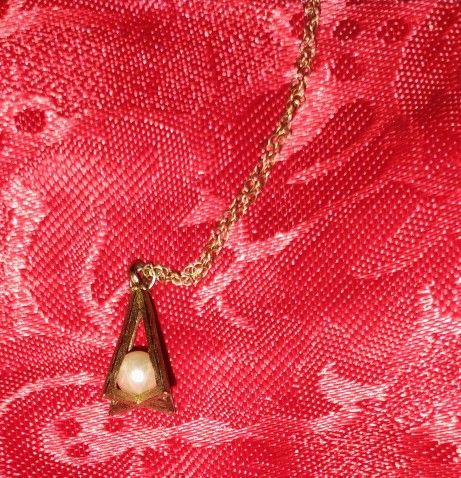 Triangle Pearl Gold Tone Necklace 