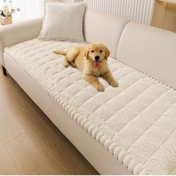 Smiry Non Slip Couch Covers for Dogs, Fuzzy Pet Couch Covers for 3 Cushion Sofa Pet Friendly, Soft Sofa Slipcovers Cushion Furniture Protector Washabl