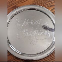 Vintage Silver Plated Merry Christmas Platter 