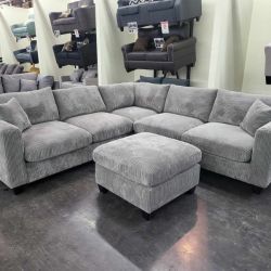 Grey Corduroy Sectional - I Deliver