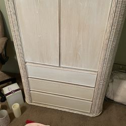 White Washed Wicker Armoire