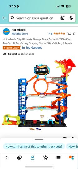 Hot Wheels City Ultimate Garage Track Set with 2 Die-Cast Toy Cars & Car-Eating Dragon, Stores 50+ Vehicles, 4 Levels