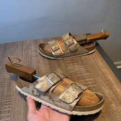 Birkenstock Arizona Suede Leather Sandals Vintage Metallic Rose Copper Sz 9 40