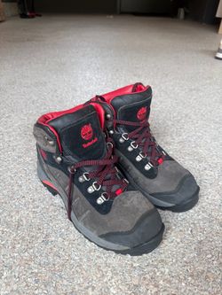 Timberland Hiking Boots (Grey/Black/Red) – Size 8.5