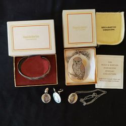 Reed & Barton Vintage Damascus Owl Jewelry Set