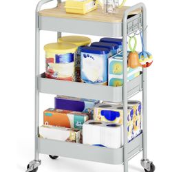 TOOLF 3-Tier Rolling Cart with Table Top, Metal X(158)