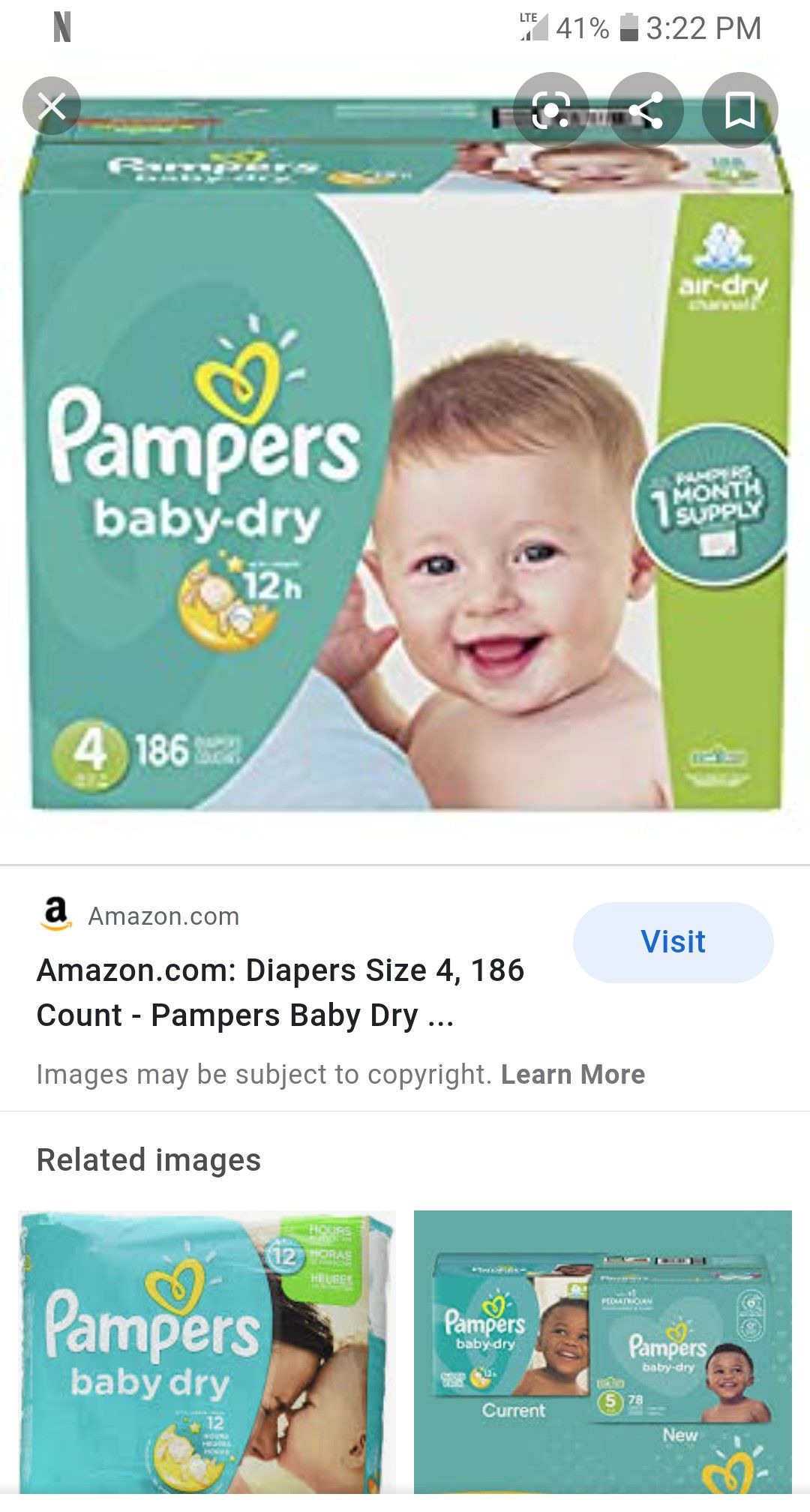 Pampers. Baby dry Size 4 186 count (1 in Stock) Section Front Display