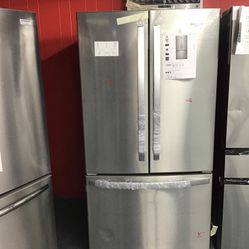 New Scratch And Dent Whirlpool 25 Cu Ft Stainless Steel French Door Fridge. 1 year Warranty 