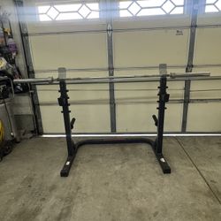 Weider Squat Rack w/ Olympic Barbell – Adjustable Stand (Home Gym)