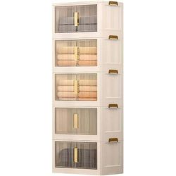 Storage Bins with Lids, 5 Tier 425 QT Stackable Plastic Storage Bins, Foldable Storages Boxes with Magnetic Doors and Wheels for Clothes, Snacks, Book