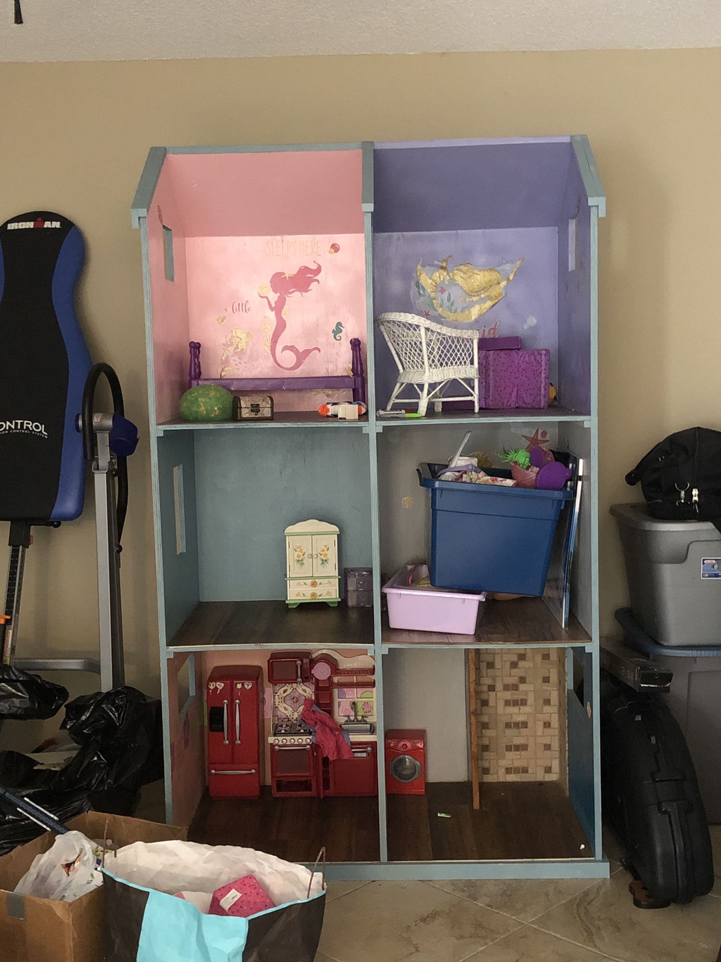 Homemade large doll house with lots of accessions l. I have bins and bins of doll toys!