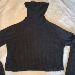 Black Cropped Knit-Look Turtleneck