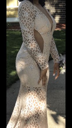 Powder Pink Lace and Rhinestone Prom Gown