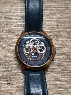 Fossil ME3029 Skeleton Chronograph Automatic Watch 44mm Navy Blue/ Rose Gold