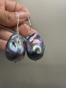 16mm Baroque Pearl Earrings – Big & Bold with Sterling Silver Hooks Peacock color 