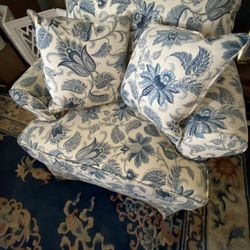$30 Blue And Cream Chair And Ottoman