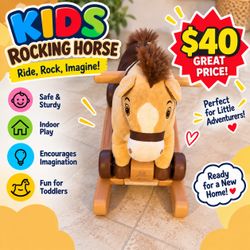 Kids Wooden Rocking Horse with Plush Cover