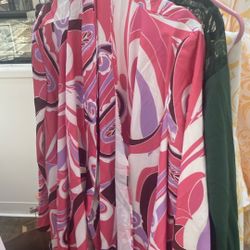 Pink And Lavender Wide Leg Pants Set With Belt And Jacket 