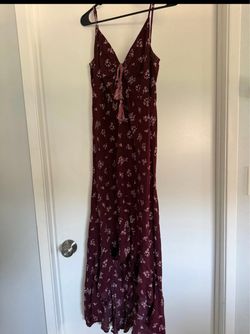 Burgundy Floral Maxi Dress with Tassel Tie