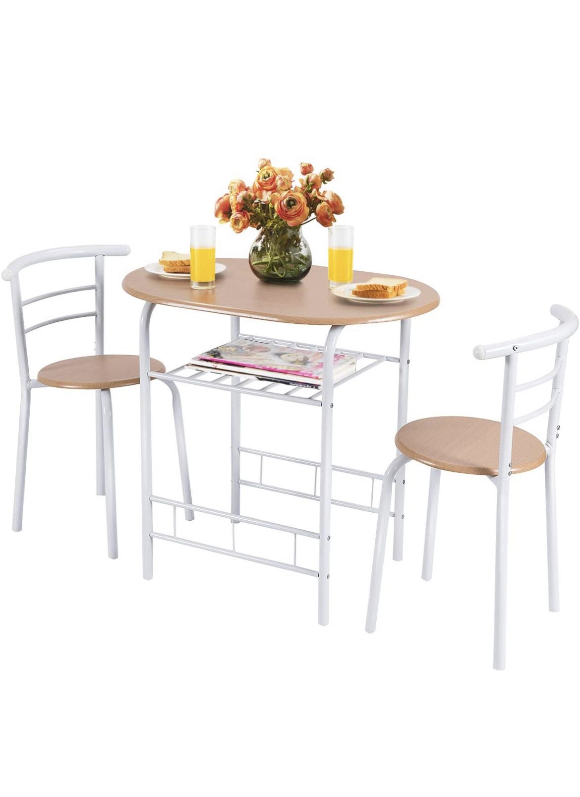 3 Piece Dining Set Compact 2 Chairs and Table Set 