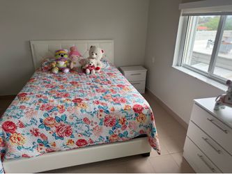 Queen bed frame with mattress 1 nightstand and dresser and mirror all new furniture free delivery free installation