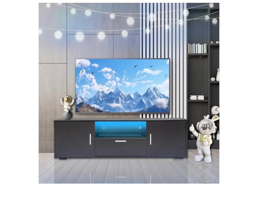 Modern LED TV Stand for 55/60/65/70/75 Inches TV,High Gloss Entertainment Center TV Console Table with Storage Cabinet,Drawers and Tempered Glass for