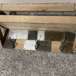 Bathroom Shelf With Upper Storage And Hooks