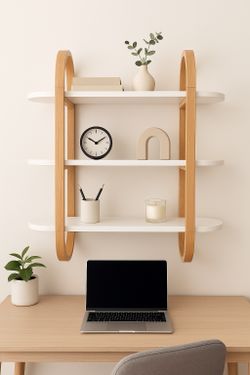 Brand new Umbra Bellwood Wall-Mount Book Shelf Display Case with Three Shelves, White/Natural