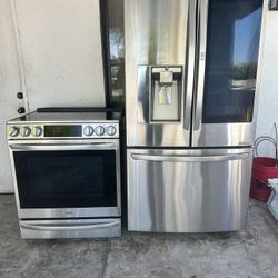 Lg Counter Depth, Three Door Stainless And  LG Slide In Stove