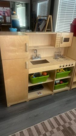 Wooden Preschool Play Kitchen – Commercial Quality with Accessories