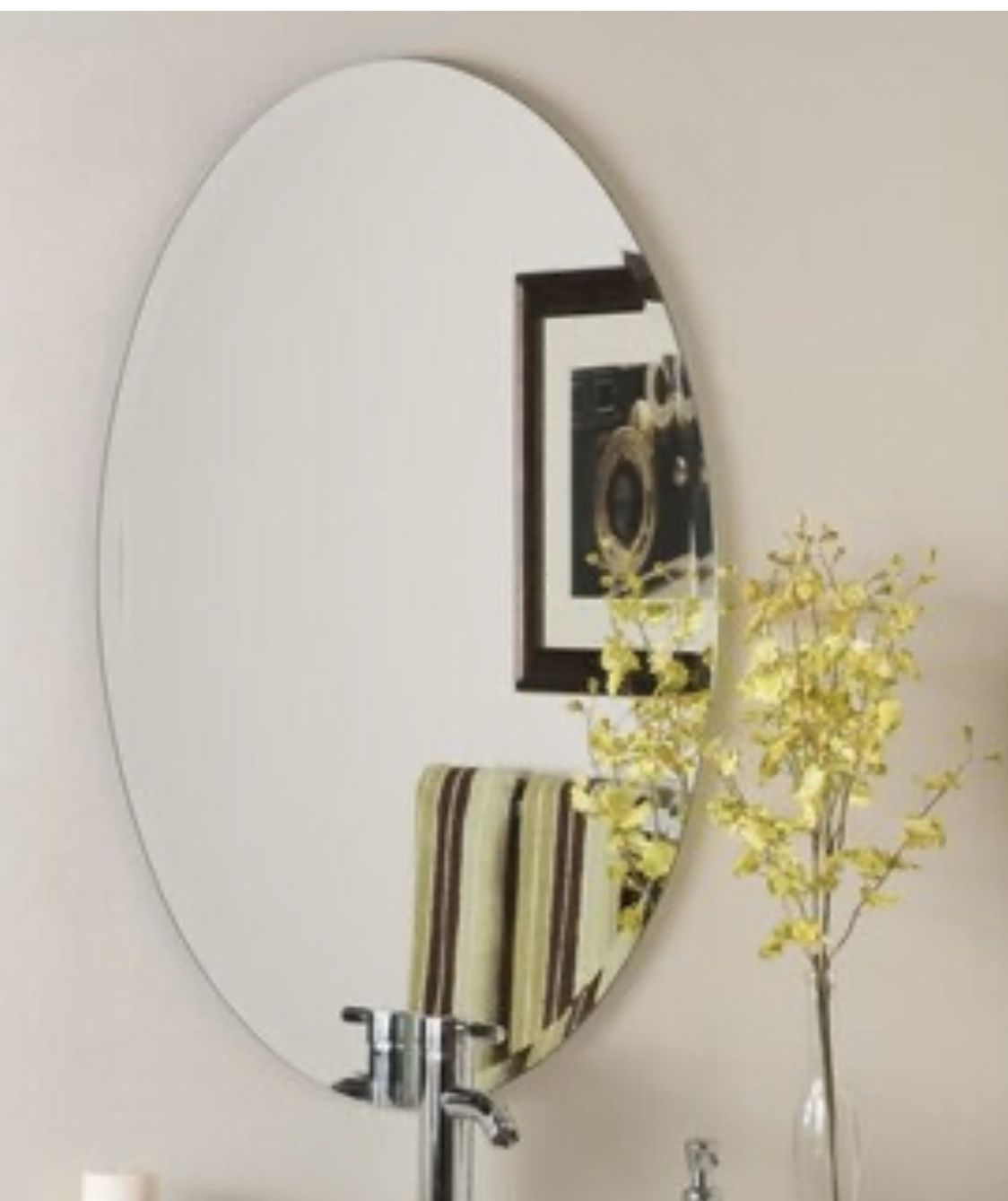 Oval frameless vanity or wall mirror