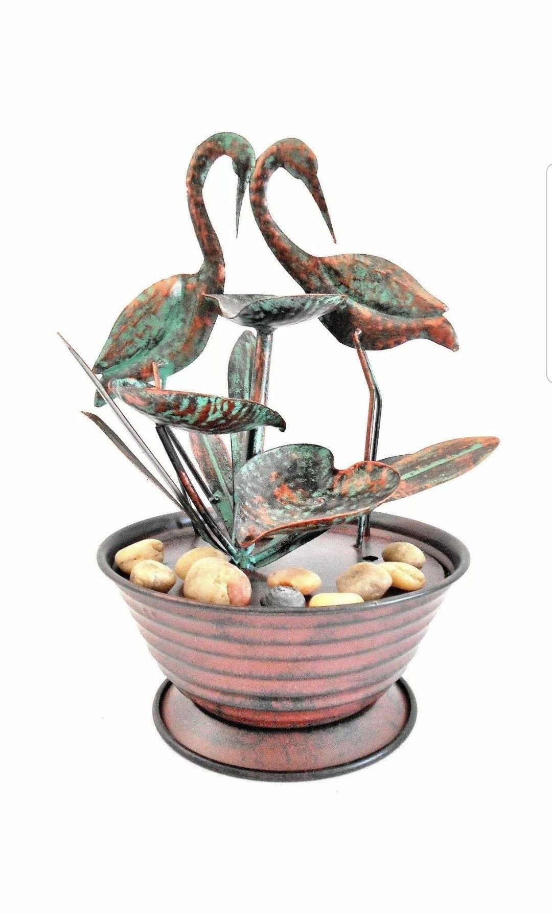 Cranes & Tiered Lily Cups With Reeds Tabletop Fountain