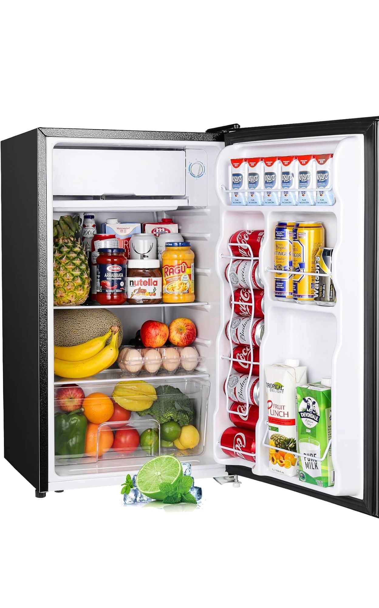 3.1 Cu.Ft Fridge with Freezer, Single Door Mini Fridge, Dorm Essentials, Adjustable Thermostat