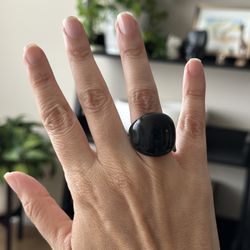 Black Moreno Glass Statement Ring Size 6