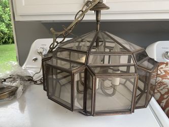 Vintage Hand Made Leaded Glass Swag Lamp