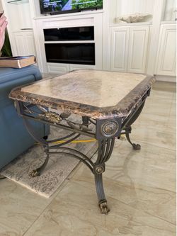 Marble-top and metal side table
