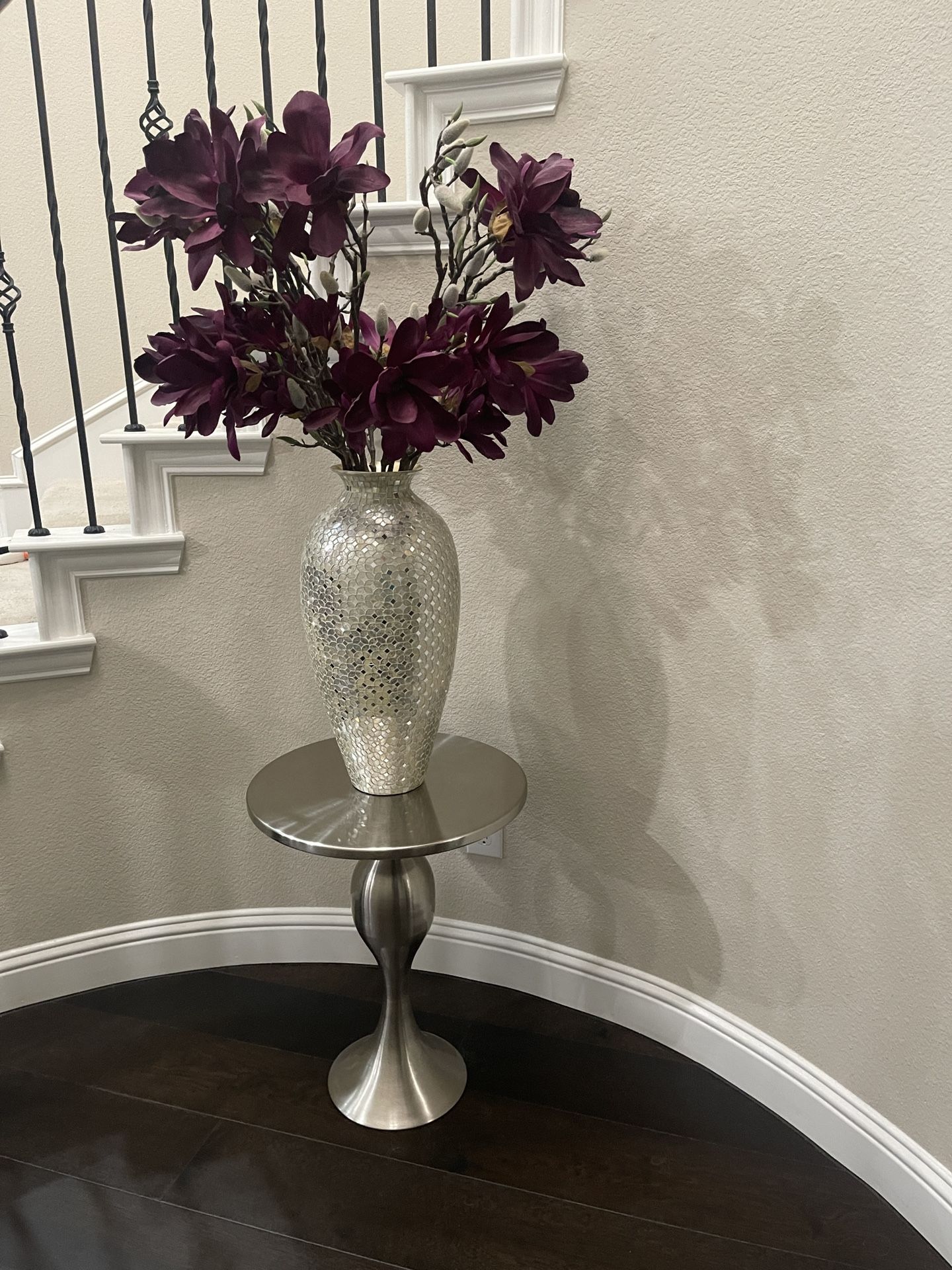 Elegant Decorative Vase with Flowers on Modern Pedestal Stand – 64” Tall