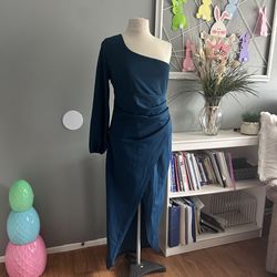 Dark teal off shoulder dress
